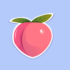 Cute pink peach sticker.Summertime fruit.