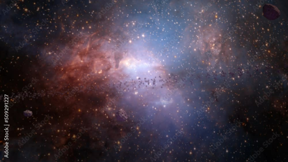 Poster blurred space scence galaxy exploration through outer space towards glowing milky way galaxy for abs