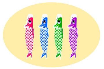 "Set of vector, graphic, illustration of carp streamer. Cute flying koinobori flag for raditional Asia festival event for new year to illustrate strong energy and spirit.
