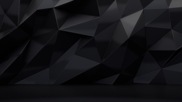 Black 3D Polygonal Wall. Contemporary Architectural Background.