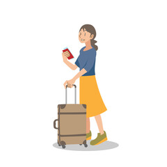 スーツケースを持って旅行へ行く女性