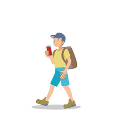 大きなリュックを背負って旅行へ行く子供