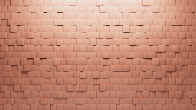 Futuristic, Square Wall background with tiles. Peach, tile Wallpaper with Polished, 3D blocks. 3D Render
