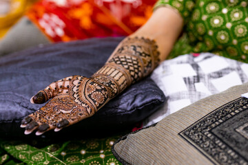 Indian Punjabi bride's wedding henna mehendi mehndi hands close up