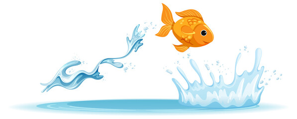 A water splash with goldfish on white background