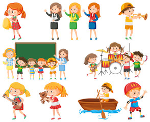 Set of different cute kids and objects