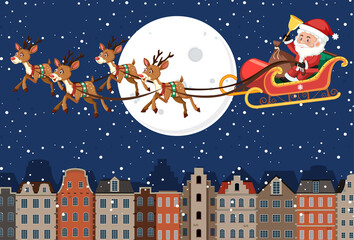 Christmas theme with Santa riding sleigh