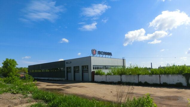 View of the Scania garage. Scania-Swedish automotive industry manufacturer of commercial vehicles.