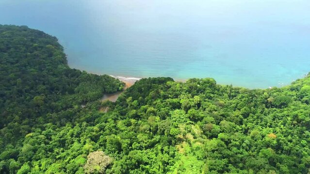 Aerial view from Prince Island,the world's first Biosphere Reserve by UNESCO with  coast as background, Sao Tome,Africa