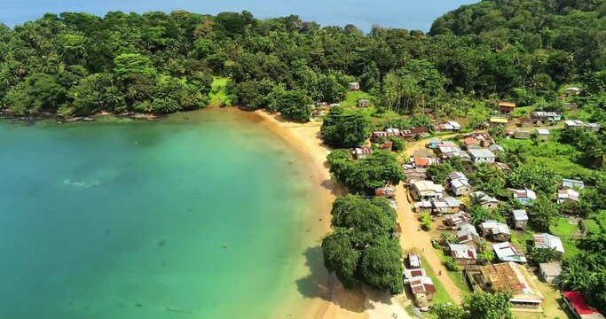 Aerial view from Abade beach and village at Prince Island,Sao Tome,Africa