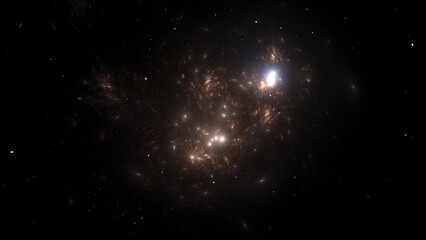 Cosmic background of stars and galaxies. A dark infinite universe with shining stars and constellations. Stellar space. Stardust nebulae. 3d render