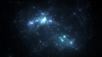 Cosmic background of stars and galaxies. A dark infinite universe with shining stars and constellations. Stellar space. Stardust nebulae. 3d render