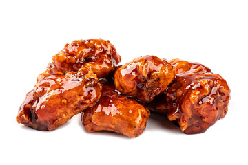 Isolated fried chicken wings with sweet sauce on white background