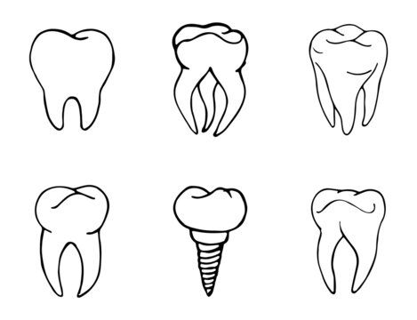 Vector set with teeth, crowns teeth icons teeth doodle