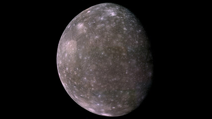 Callisto, second largest moon of Jupiter. Elements of this image were furnished by NASA.