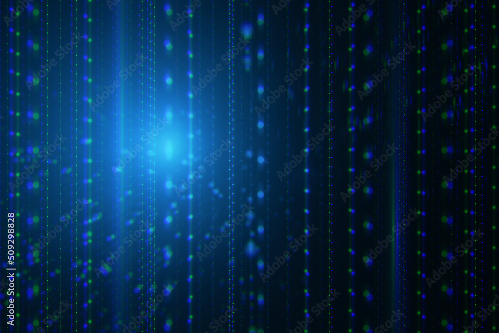 Poster Creative blue tech lines and blurry circles backdrop. Technology and design, landing page concept. 3D Rendering.