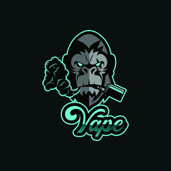Gorilla head vapor e-cigarette, vape, vaporizer cigarette, electronic smoke. Scalable and editable Vector.