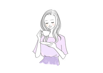 ティーカップでお茶を飲む女性