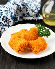 Close Up Chicken Nugget with Taiwan Crispy Flour, Served on White Plate