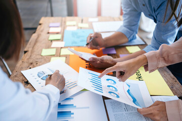 Business people meeting working with talk, consult, discuss working with new startup project idea presentation analyze plan marketing and investment in the office.