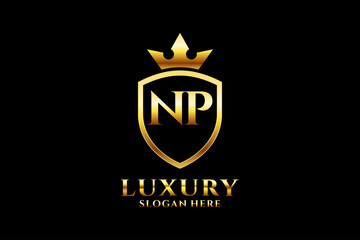 initial NP elegant luxury monogram logo or badge template with scrolls and royal crown - perfect for luxurious branding projects © Monk