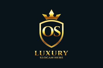 initial OS elegant luxury monogram logo or badge template with scrolls and royal crown - perfect for luxurious branding projects - obrazy, fototapety, plakaty