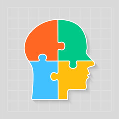 Four steps infographic, head puzzle template