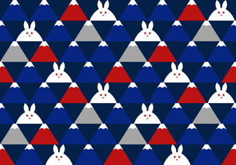 富士山とウサギのジオメトリックなパターン　シームレス（紺）