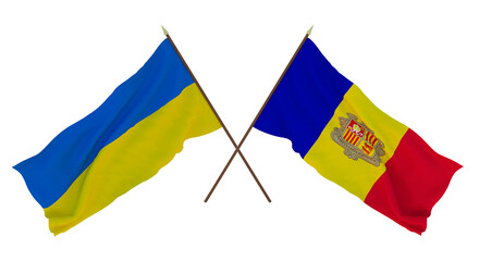 Background for designers, illustrators. National Independence Day. Flags of Ukraine and Andorra