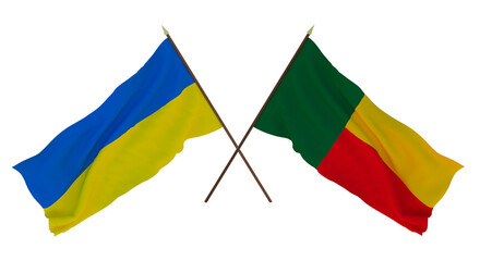 Background for designers, illustrators. National Independence Day. Flags of Ukraine and Benin