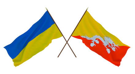 Background for designers, illustrators. National Independence Day. Flags of Ukraine and Bhutan
