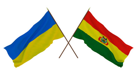 Background for designers, illustrators. National Independence Day. Flags of Ukraine and Bolivia