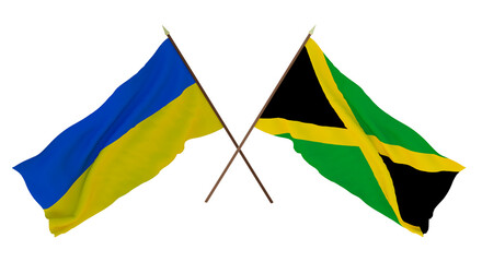 Background for designers, illustrators. National Independence Day. Flags of Ukraine and Jamaica