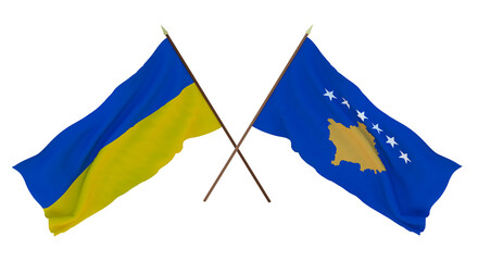 Background for designers, illustrators. National Independence Day. Flags of Ukraine and Kosovo