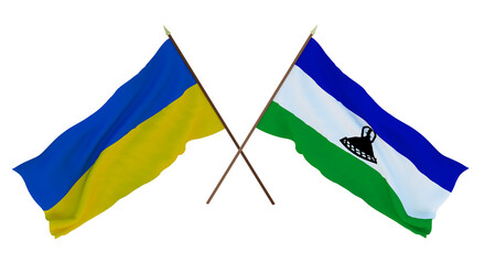 Background for designers, illustrators. National Independence Day. Flags of Ukraine and Lesotho