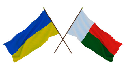 Background for designers, illustrators. National Independence Day. Flags of Ukraine and Madagascar