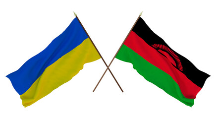 Background for designers, illustrators. National Independence Day. Flags of Ukraine and Malawi