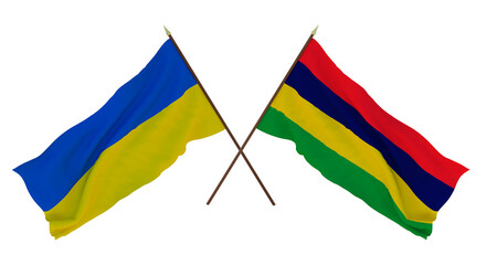 Background for designers, illustrators. National Independence Day. Flags of Ukraine and Mauritius