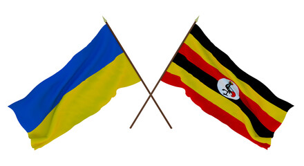 Background for designers, illustrators. National Independence Day. Flags of Ukraine and Uganda