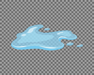 Water spill, puddle on a isolated transparent background. Blue autumn natural liquid on the ground. Clean water. Vector illustration. 