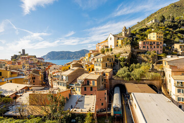 Landscape of Vernazza village on coast in northwestern of Italy