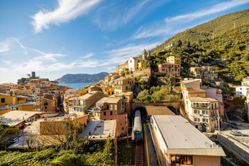 Landscape of Vernazza village on coast in northwestern of Italy