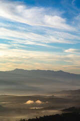 Ban Bon Na Viewpoint at sunrise with fog above Mae Chaem, Doi Inthanon national park, Chiang Mai, Thailand