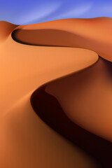 Fototapeta na wymiar Sand dunes of the desert. Vector illustration of sandy hills of a hot desert with shadows from the sun. Sketch for creativity.