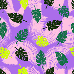 tropical summer pattern monstera leaves on abstract texture vector seamless pattern