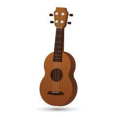 Ukulele brown small guitar, four strings. Music playing instrument from Hawaii. Vector illustration