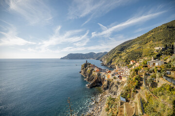 Fototapeta na wymiar Landscape of coastline with Vernazza village in Italy
