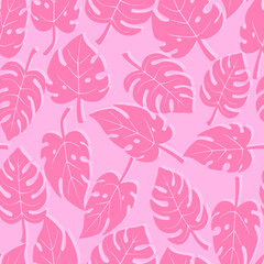 Monstera leaves vector seamless pattern tropical summer