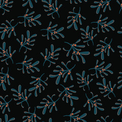 mistletoe branches botanical christmas vector seamless pattern