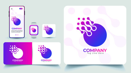 Creative Technology Logo Branding Template, Premium Stationery Mockup With Gradient Colour. Premium Vector.